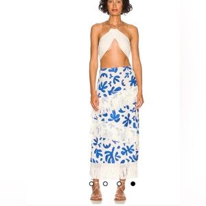 WeWoreWhat Linen Fringe Skirt in Matisse Leaves Print